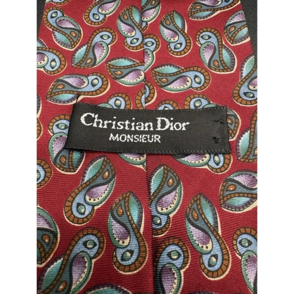 Christian Dior Monsieur Necktie Mens OS Red Paisley‎ Silk Excellent Made in USA